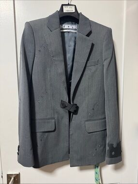Off-White Gray Distressed Men's Blazer